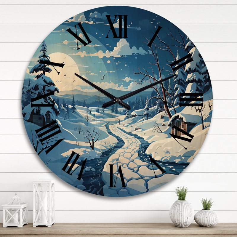 Hiver, magnifique horloge murale en bois, Très grand