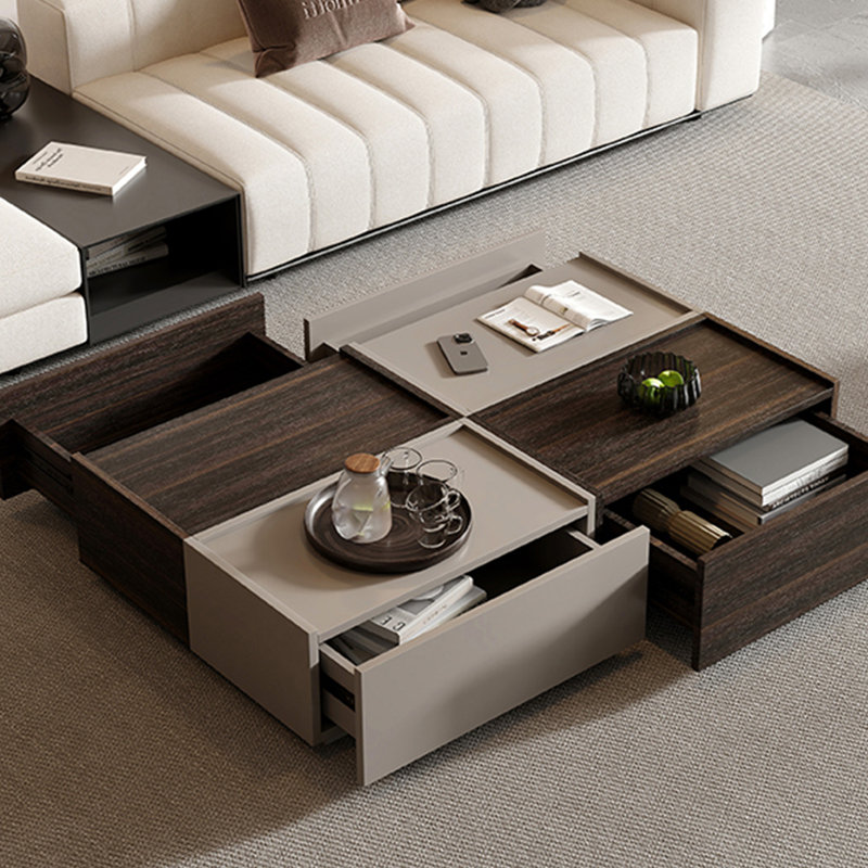 Creative minimalist rectangular coffee table, 11" H x 39.4" L x 27.6" W, Dark Brown Wood/Khaki