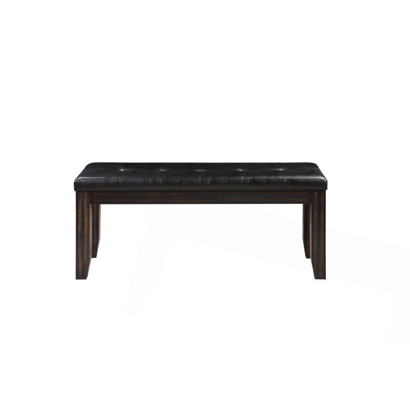 Black Synthetic Leather & Espresso Finish Bench