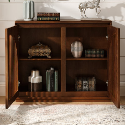 Fluted Sideboard Cabinet Buffet Storage Cabinet Narrow Side Cabinet With 2 Outlet Holes