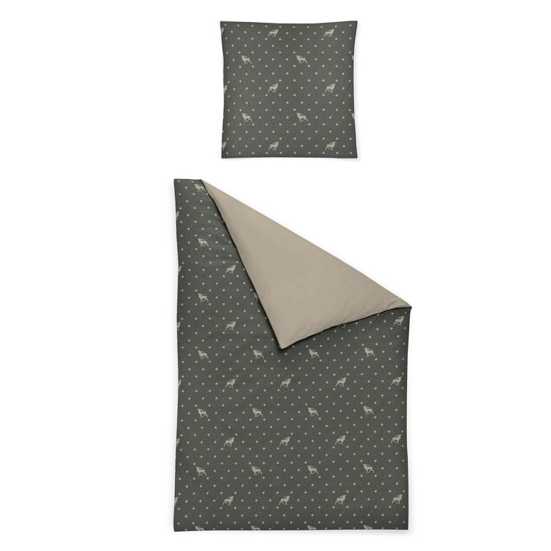 Panda 8395 Brushed Cotton Duvet Cover Set, Green, 155 x 200cm - 1 Pillowcase ( 80 x 80cm)