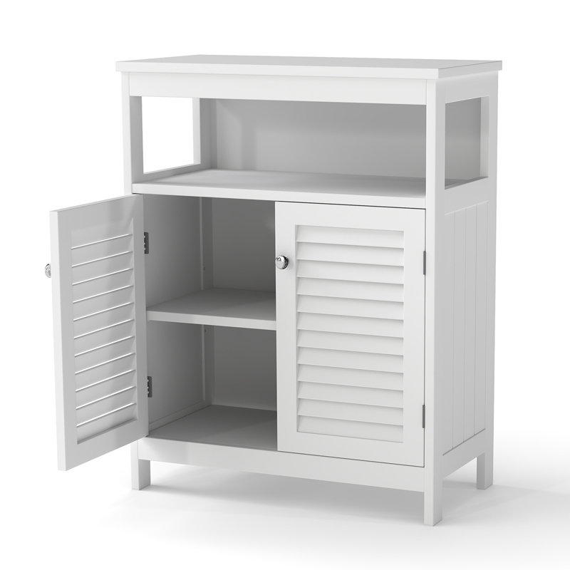 Armoire de salle de bain autoportante, armoire de rangement au sol, armoire de rangement de salle de bain blanche avec portes à volets amovibles