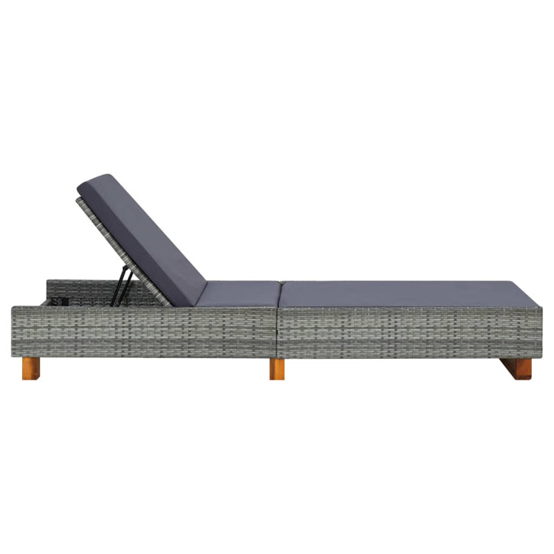 Isak 80" Long Reclining Acacia Single Chaise with Cushions, Gray, Gray