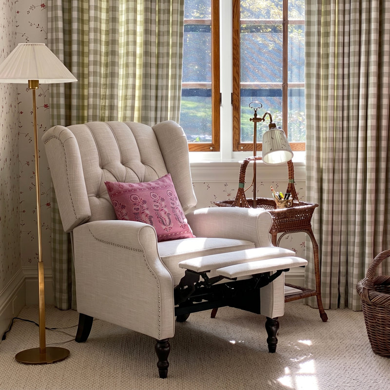 Alta Traditional 28.5" Wide Manual Wingback Recliner Chair with Button-Tufted Diamond Stitching, Light Beige