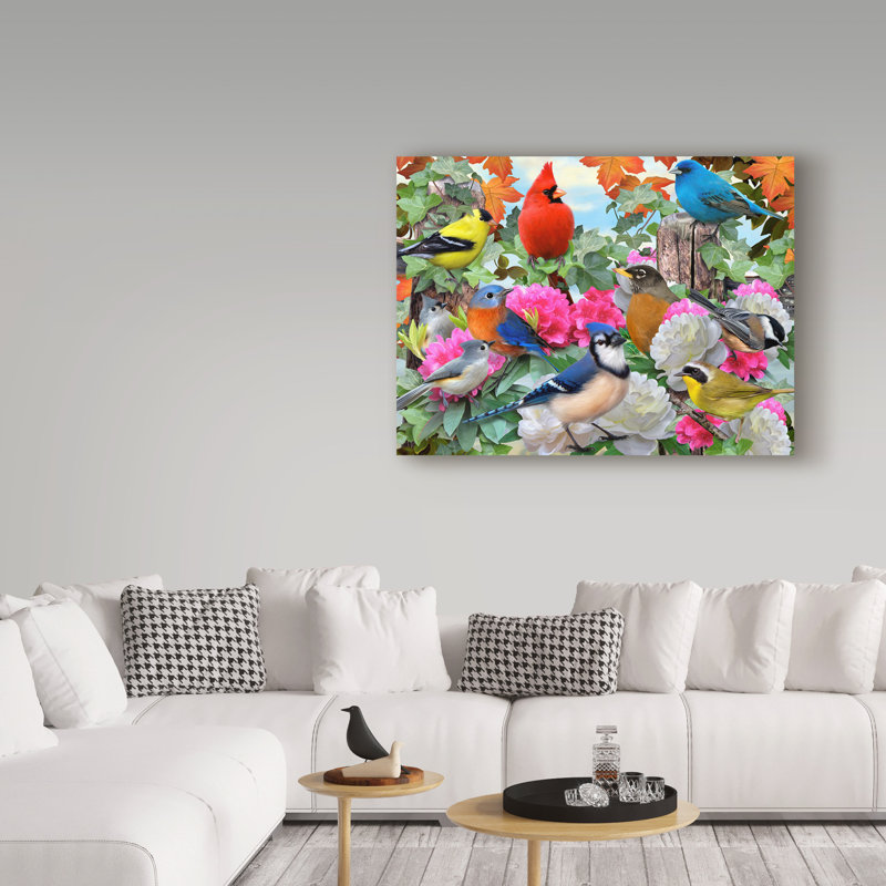 « small oiseaux », reproduction de peinture à l’acrylique sur toile tendue, H 35 po x l 47 po x P 2 po