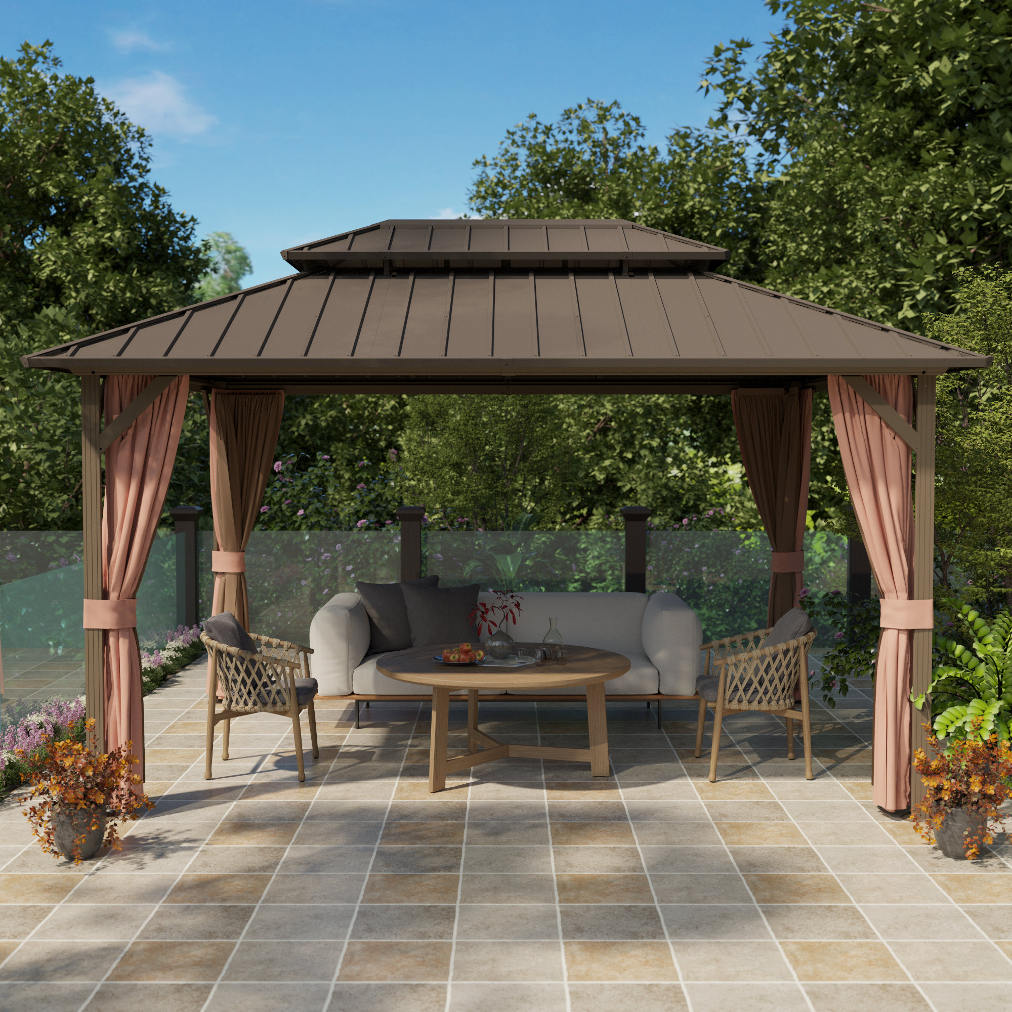 hodoyodo Pavillon de jardin rigide - Structure en aluminium avec double ...
