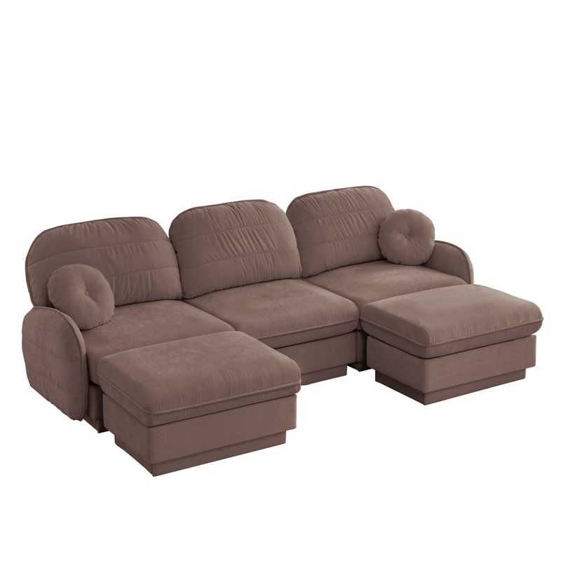 U-shaped sofa, deep-seated sofa with a removable ottoman, Rose Dust Chenille, 37.4" H x 105.1" W x 57.8" D