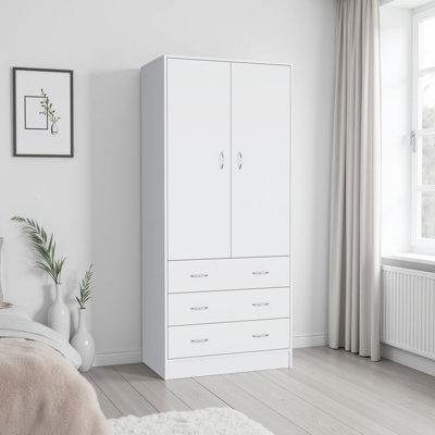 Aret Armoire, with 2 doors, 3 drawers and 1 hanging rod, Black by Latitude Run