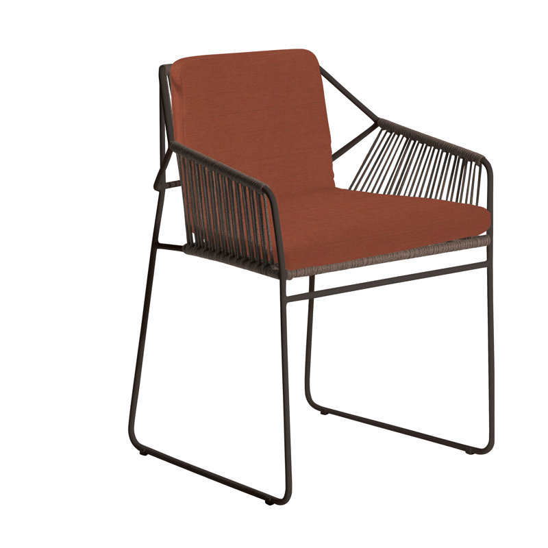 Chaise de patio avec coussin Sandur, Toile brique, Taupe Rope/Anthracite Frame