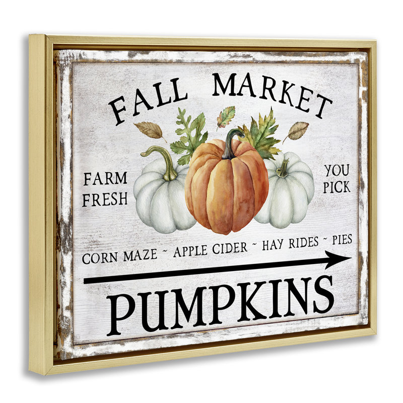 «Fall Market Pumpkins», art mural encadré flottant doré par Creatif Belle, H 25 po x l 31 po, Cadre flottant métallique doré