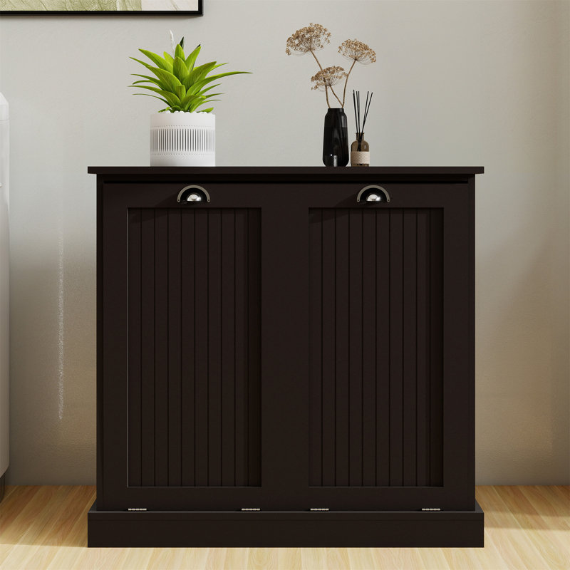 Armoire de trieur de linge inclinable à deux compartiments, Noir, H 31,5 po x l 32,68 po x P 14,57 po