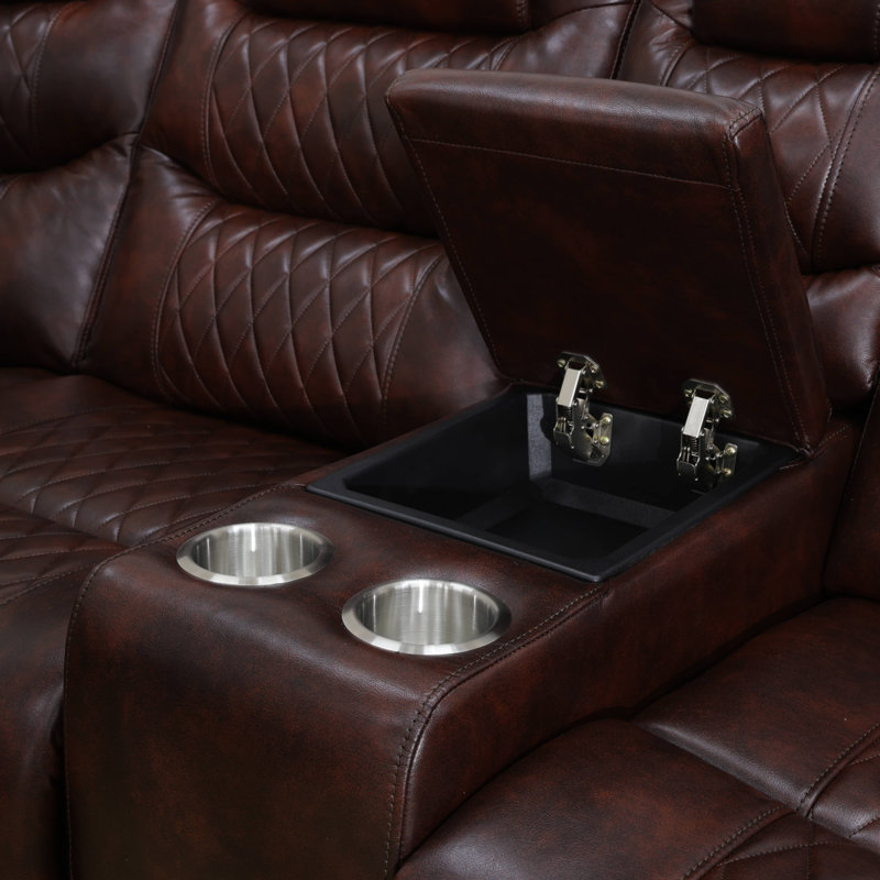 Plush Dark Vegan Leather Sectioanal Living Room Sofa Set With Cup-Holders ,Wireless Charging And LED Lights
