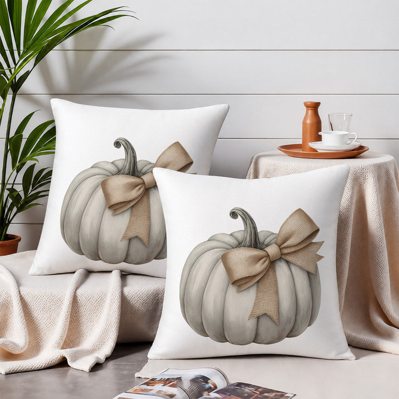 Housses de coussin décoratives en microfibre douce JYK, imprimées recto verso, fermeture éclair invisible, pour la décoration intérieure et les cadeaux. 50 x 50 cm, motif orange et blanc, récolte d'automne.