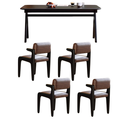 Black Retro Design Rectangular Dining Table Set