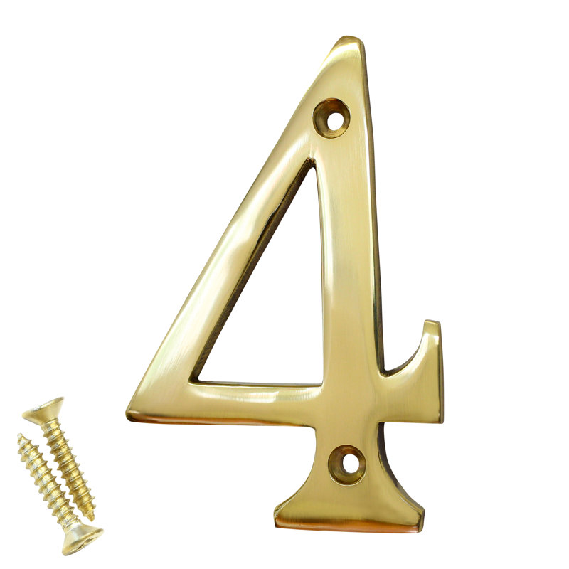 Numéro de maison 4 po, 4, Laiton poli