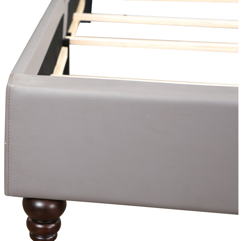 Grand lit rembourré gris, hauteur 50 po, largeur 66 po, profondeur 86 po, rembourrage en mousse souple, style transitionnel pour la décoration intérieure, décoration de chambre facile à assembler, assembler