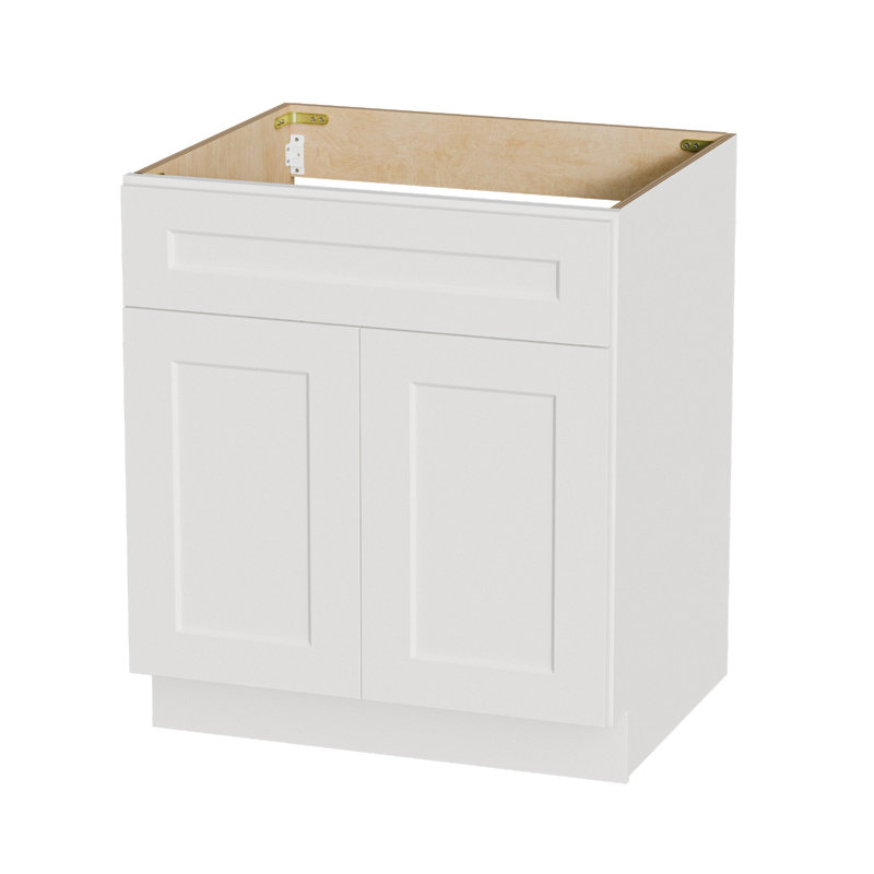 30" White Shaker Sink Base Cabinet – Solid Wood, 24" Deep, Double Door, Ready-To-Assemble (RTA) For Kitchen, Bathroom, Or Laundry Room (Countertop Not Included)
