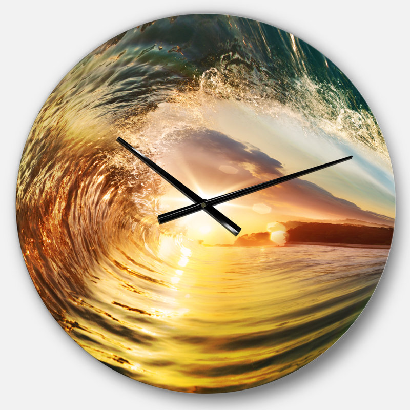Horloge murale bord de mer, Moyenne, Vagues de l'océan colorées tombant vers le bas V