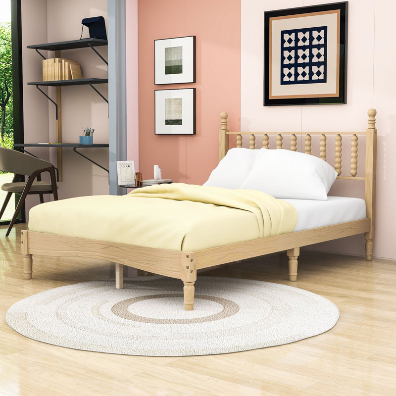 Lit plateforme en bois avec tête de lit, Lit double
