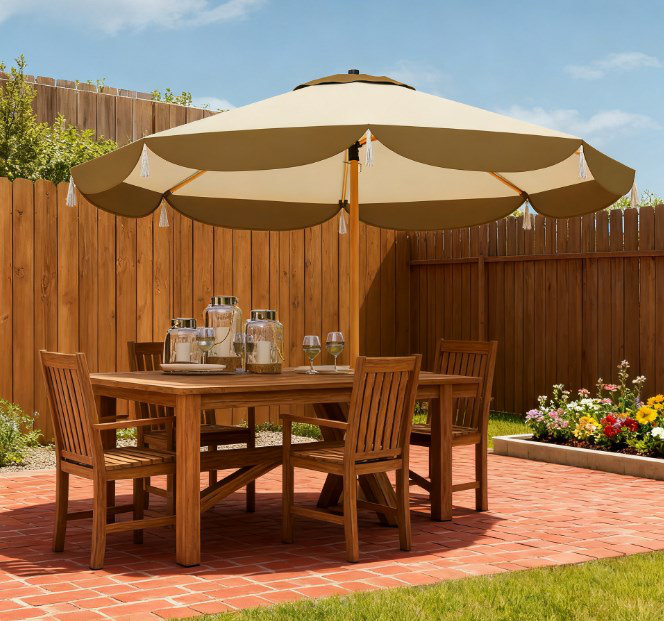 Parasol de table d'extérieur ventilé sans base, L 104,7 po x P 92,1 po, Blanc, crème