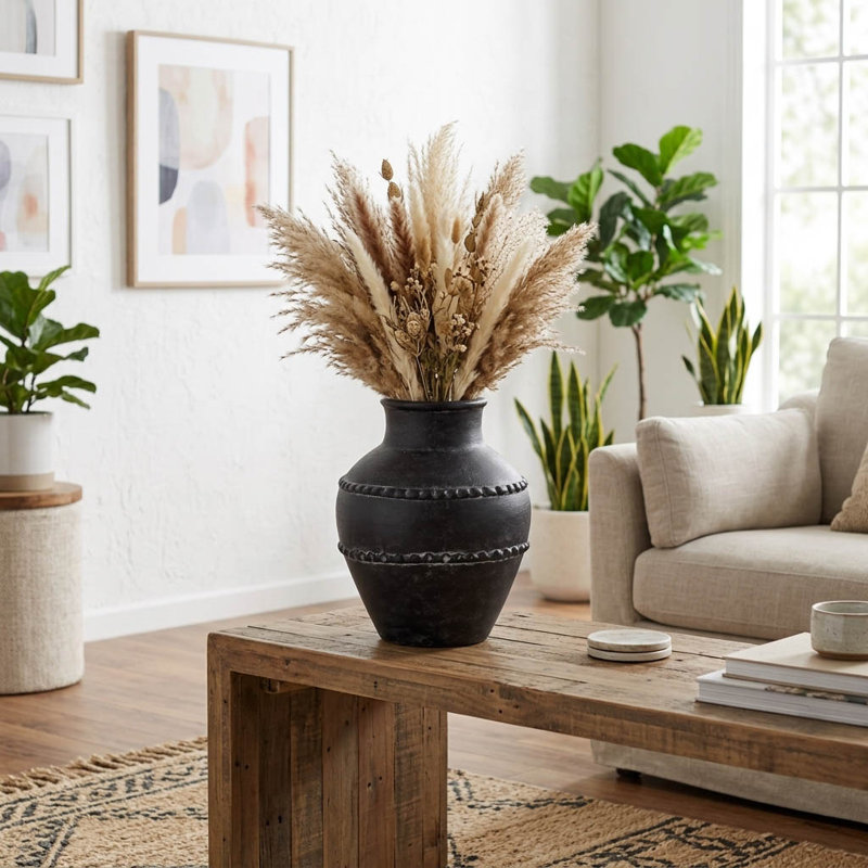 Vase en terre cuite Traditional, H 12 po x l 10 po x P 10 po, Noir