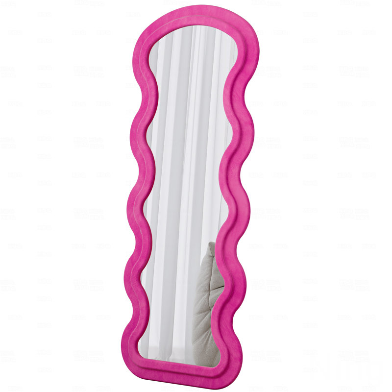 Full Length Wave Rose Floor Mirror With Stand For Bedroom Living Room Hanging Or Against The Wall, Rose