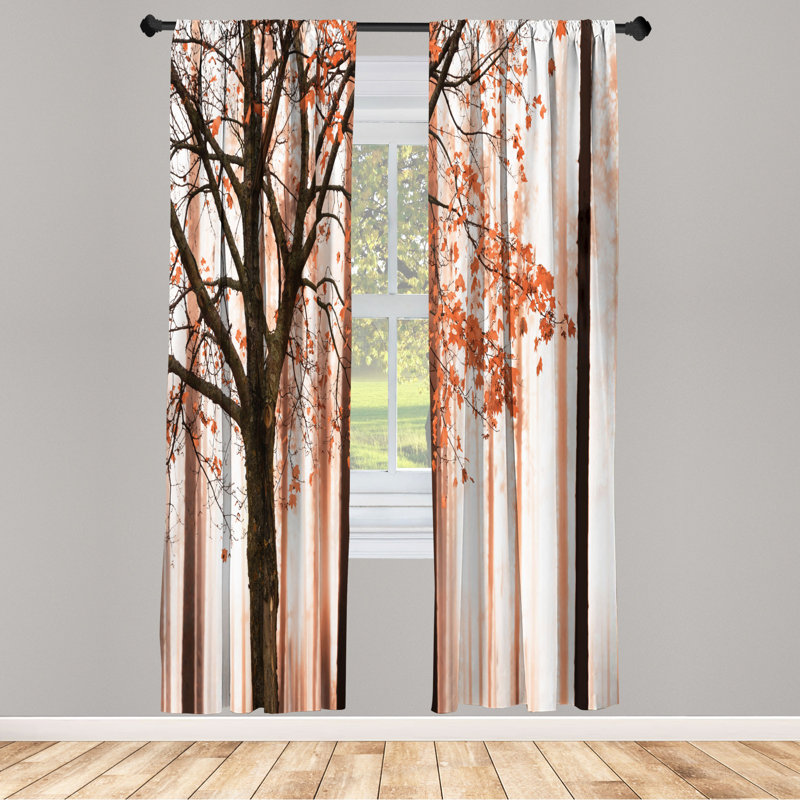 Autumn Tree Orange Microfiber Rod Pocket Curtain Panels, 28" x 84"