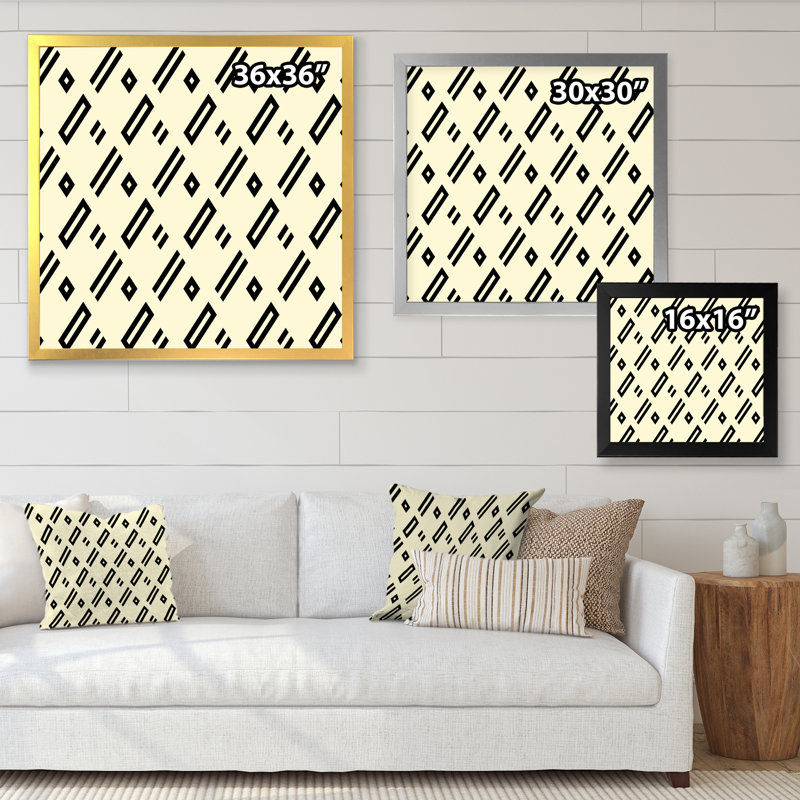 «Beige Black Diagonal Geometrics», impression sur toile, H 16 po x l 16 po, Cadre photo noir