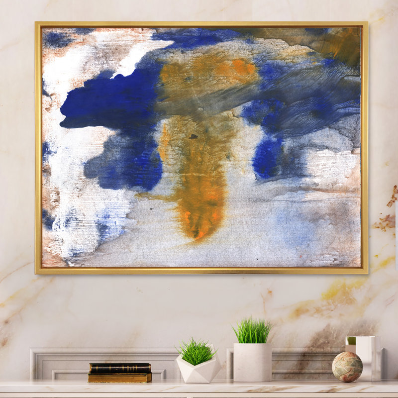 Encre brune et bleue, reproduction d'art sur toile, H 8 po x l 12 po x P 1 po, Cadre flottant doré