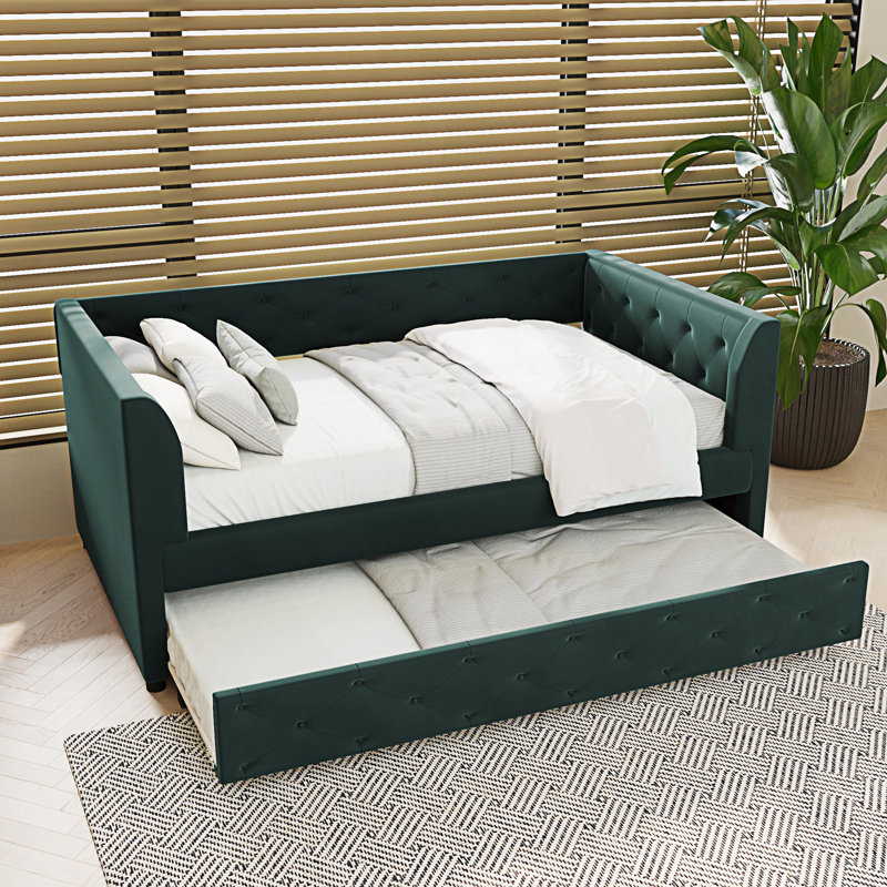 Lit de jour simple rembourré capitonné avec lit de repos, lit de jour, Vert