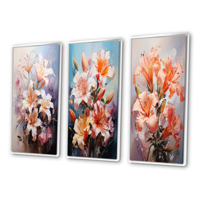 «Pink Lilies Romantic Impression», 3 pièces sur toile