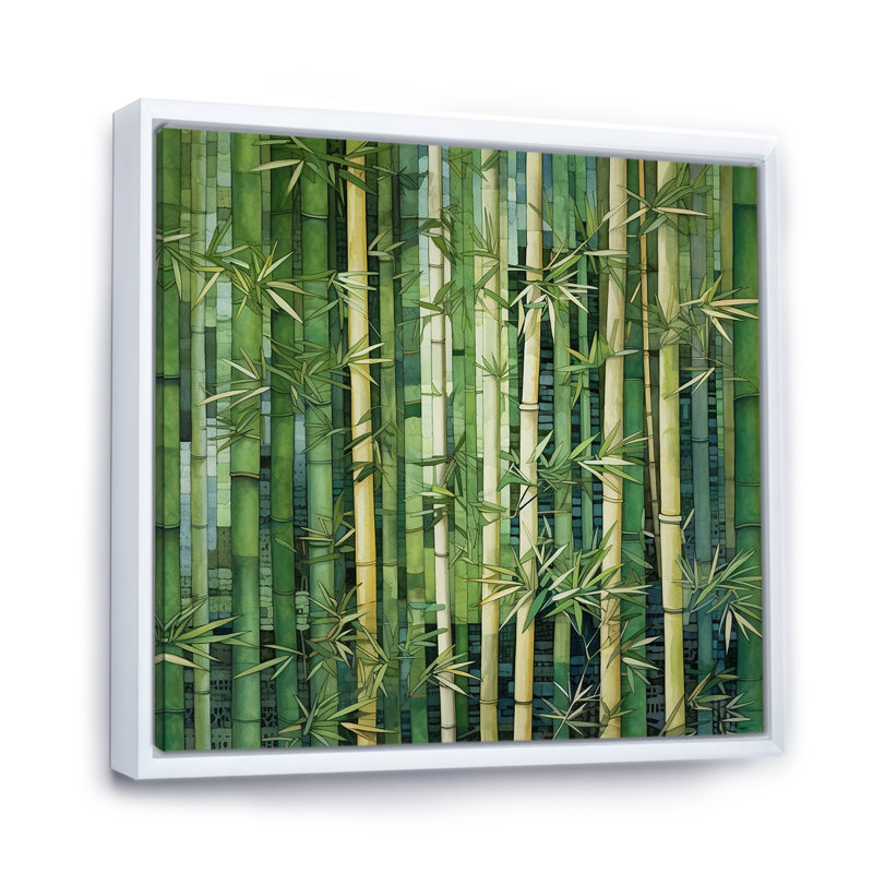 Motifs géométriques murmurant en bambou II, H 30 po x l 30 po x P 1 po, Cadre flottant blanc