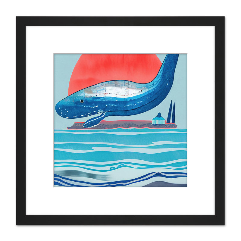 Breaching Blue Whale At Sunset Ocean - Single Picture Frame Painting
