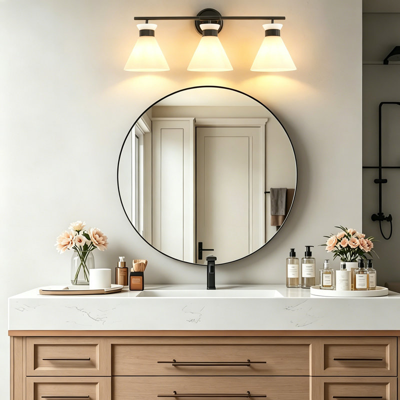 Kaylisa 3-Light Bathroom Dimmable Vanity Light with Frosted Glass Shades, Matte Black
