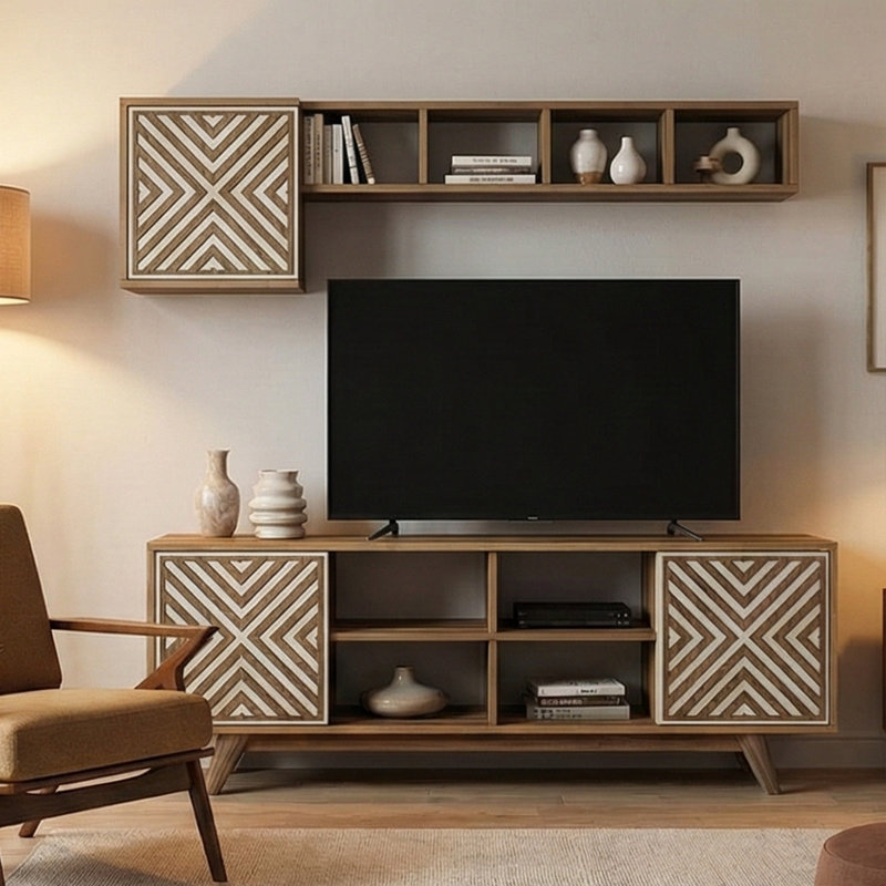 TV Stand For Tvs Up To 70'', Cream/Walnut