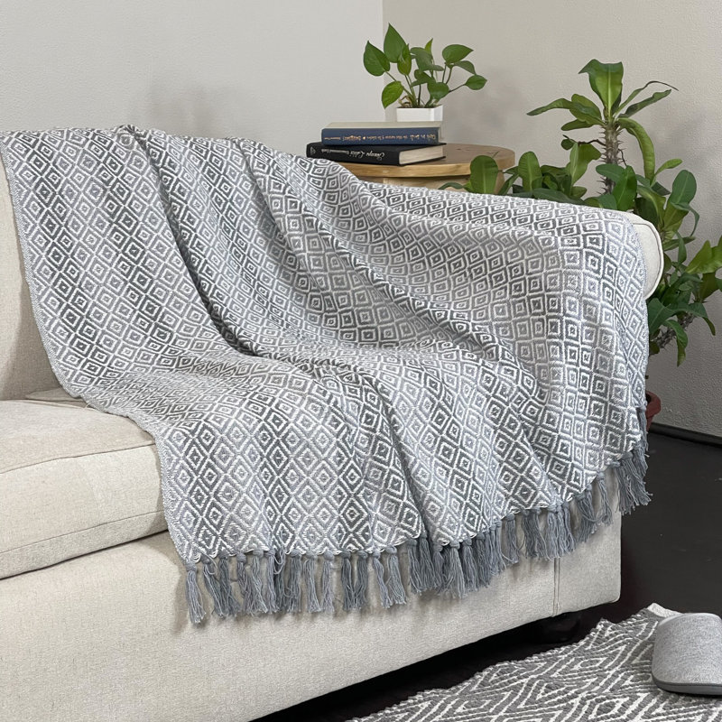 Jeté 100% coton, Gris-blanc