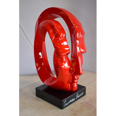 Creative Red MultiFace Statue on Base Signed by Leonardo Bruno 14" x 12" x 19"H