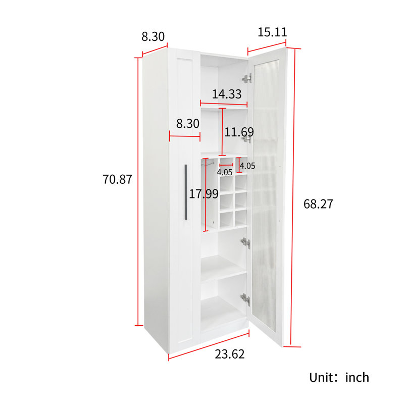 Armoire de cuisine de 70,8 po de hauteur avec tablette de rangement coulissante et multi-fonctionnelle