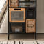 Armoire de pharmacie industrielle de 130 cm de hauteur avec plusieurs tiroirs, meuble de rangement étroit d'appoint au design bois et métal