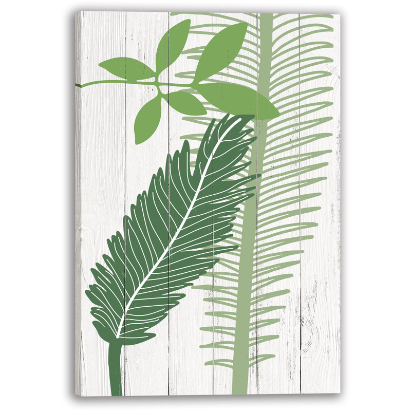Contour de feuille vert contemporain sur toile texturée en bois, H 30 po x l 40 po