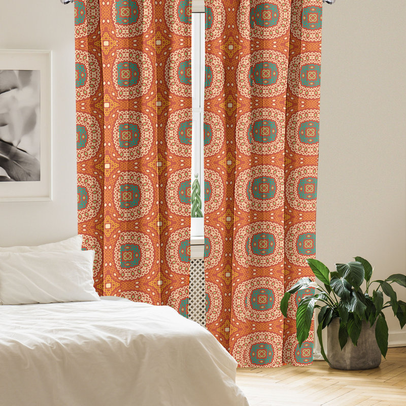 East Urban Home Abstract 4-Panel Curtains, Pattern in Earth Tones Burnt Orange Multicolor, 56" W x 84" L