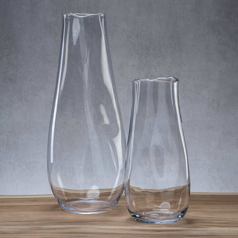 Tall Clear Glass Decorative Vase with Unique Shape