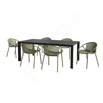 Ensemble de salle à manger 7 pièces d'extérieur moderne en métal et polypropylène avec chaise empilable