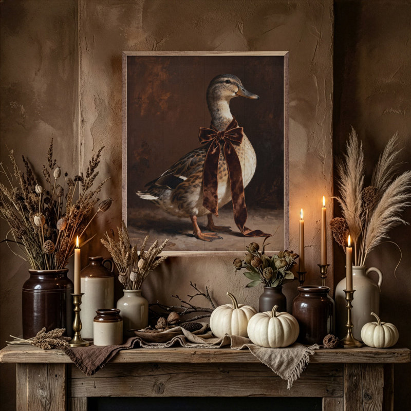 Brown Velvet Bow Duck Looking Right, 10" H x 8" W