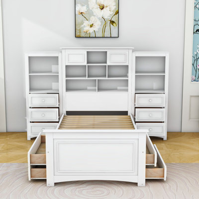 Lit plateforme simple en bois 14 tiroirs avec armoire tout-en-un
