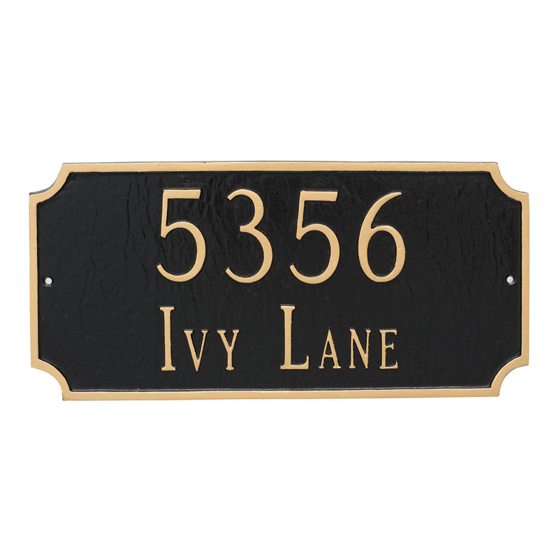 Plaque d’adresse murale sur 2 lignes princeton, Noir/or