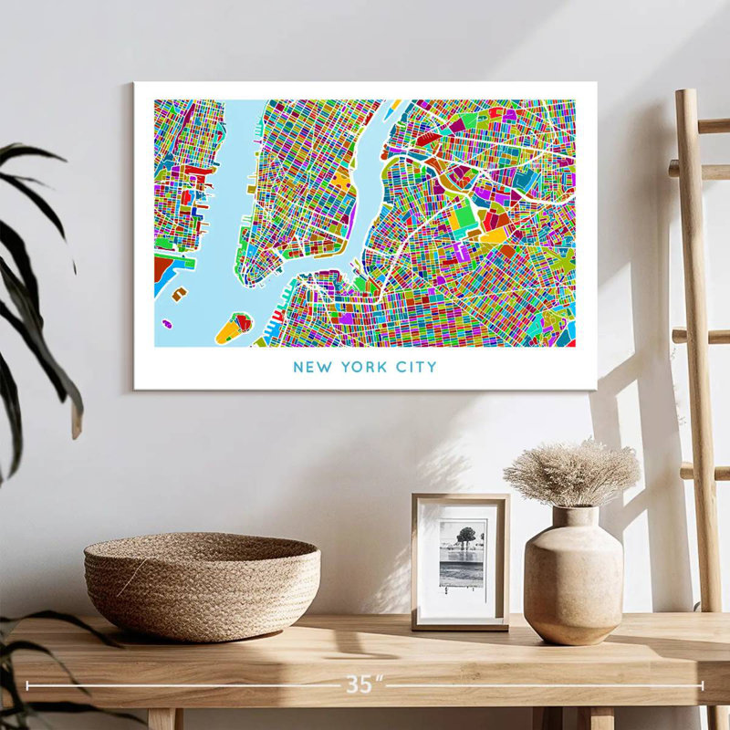 Carte de New York en couleur Aliaz, H 20 po x l 30 po