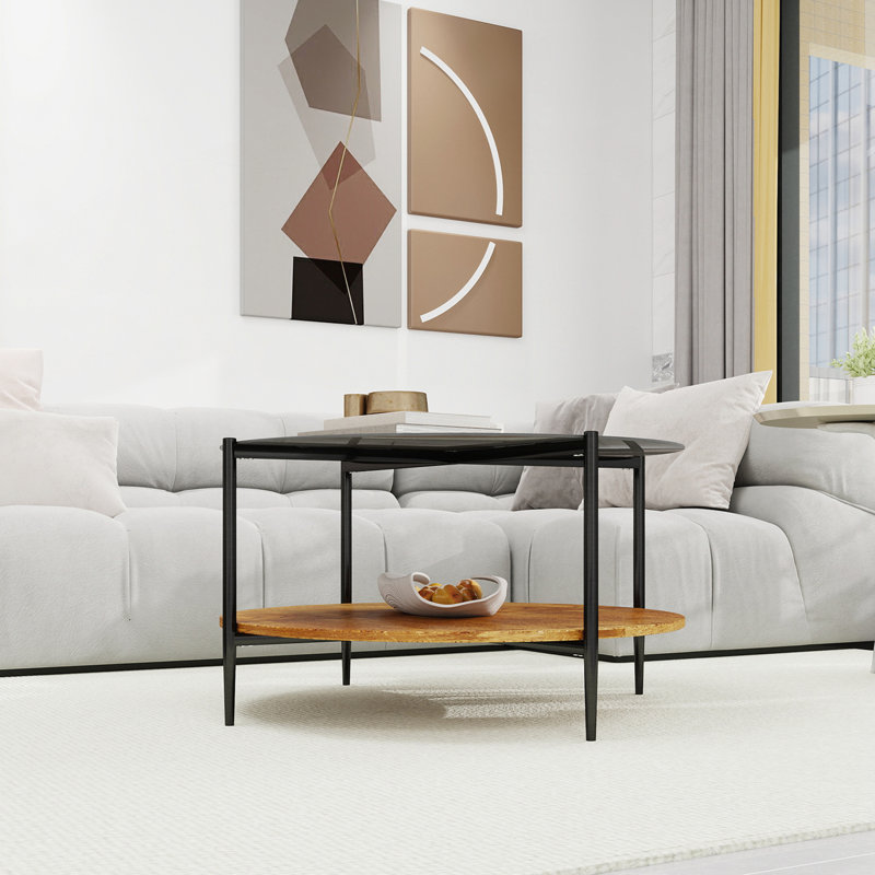 Table basse ronde de salon, Transparent/noir