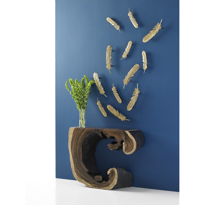 2 Piece Feathers Leaf Resin Wall Décor Set, Gold