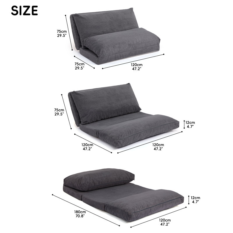 Bean Bag Lounger, 30" H x 47.2" W x 30" D, Corduroy Gray